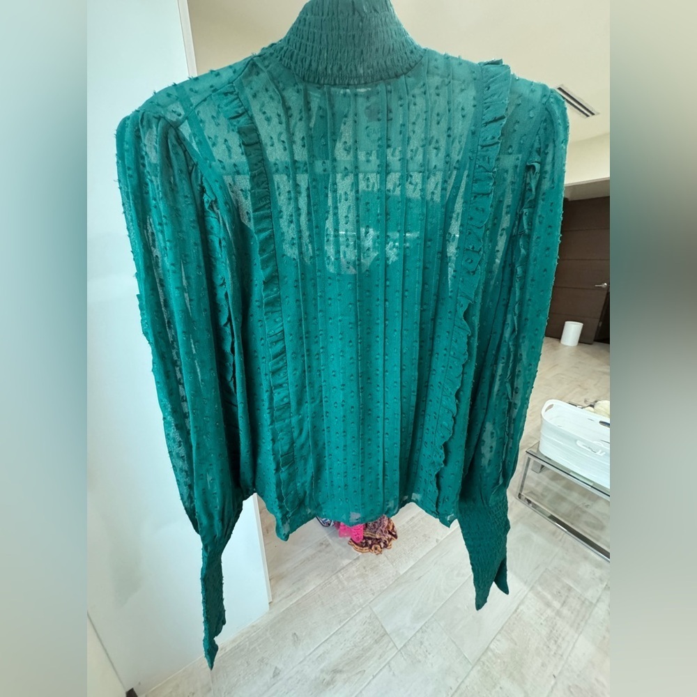 Farm Rio Emerald ruffled long sleeve blouse - Picture 6 of 8